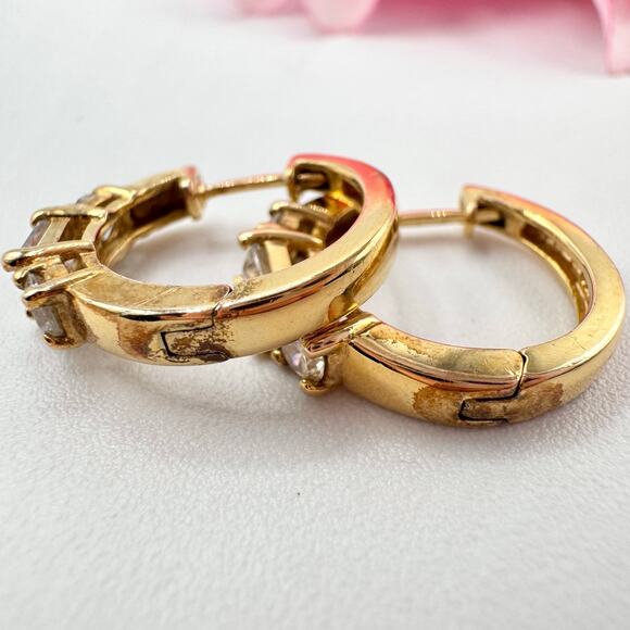 Ross-Simons Cubic Zirconia CZ Huggie Hoop Earrings Gold Over 925 Sterling Silver - Picture 4 of 15